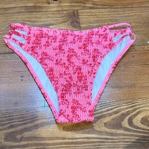 SHEIN Pink Ruched Bikini Bottom with Side Strap Accents